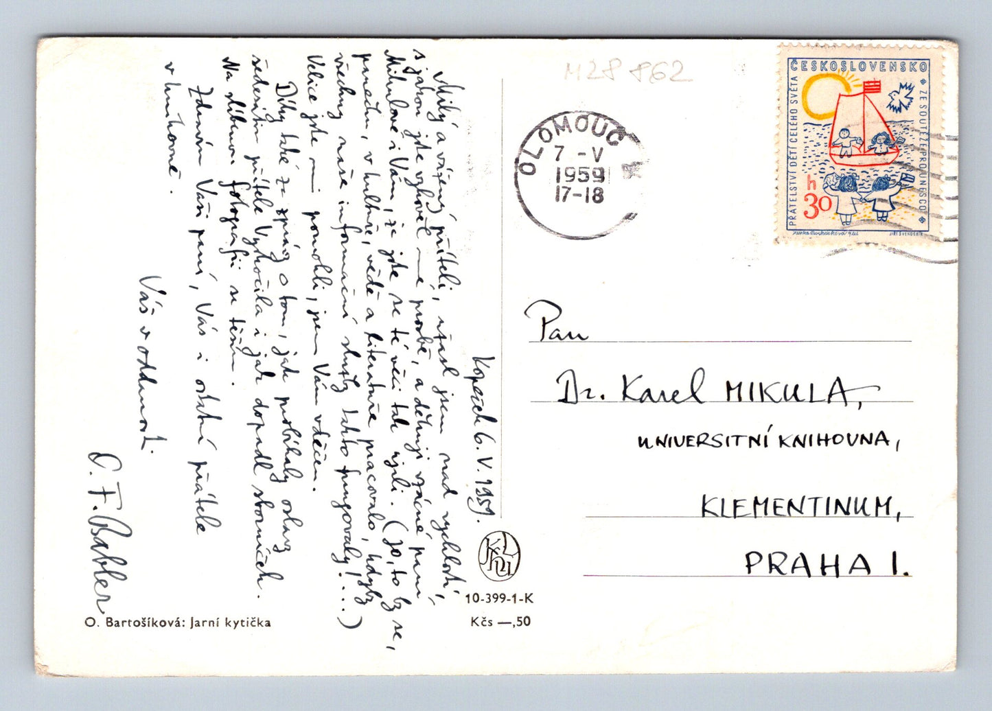 Pohlednice Jarní kytička květin 1959 (M28862)