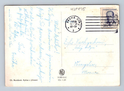 Pohlednice Kytice s jiřinami 1958 (M28875)