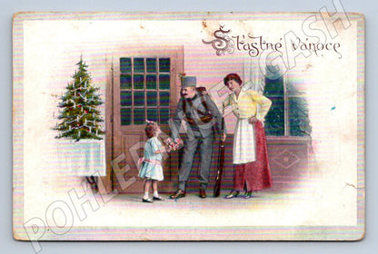 Postcard Merry Christmas soldier and girl 1912 (M2892)