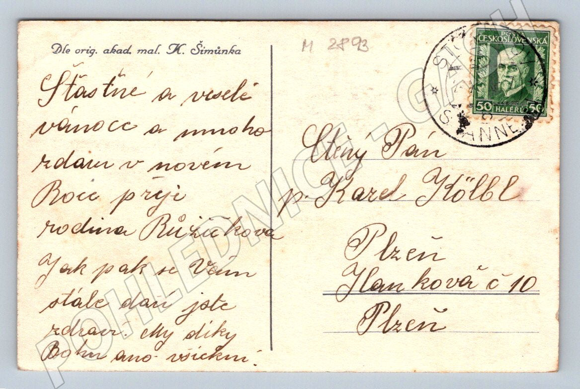 Postcard K Šimůnek Christmas painting (M2893)