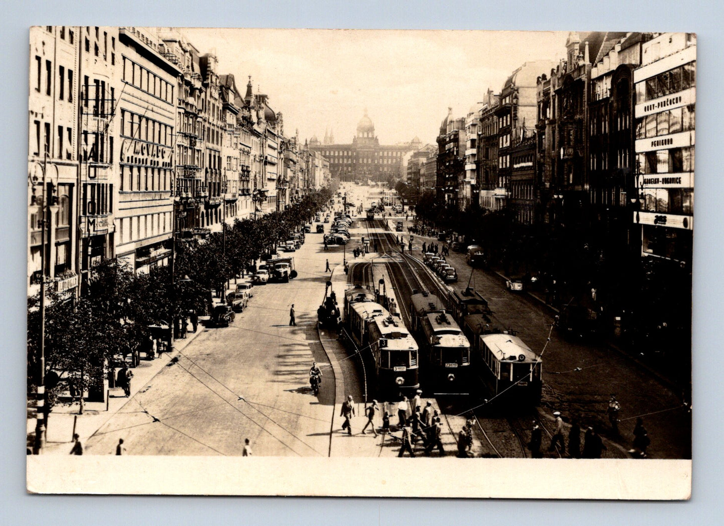 Pohlednice Praha Václavské náměstí tramvaje 1955 (M28945)