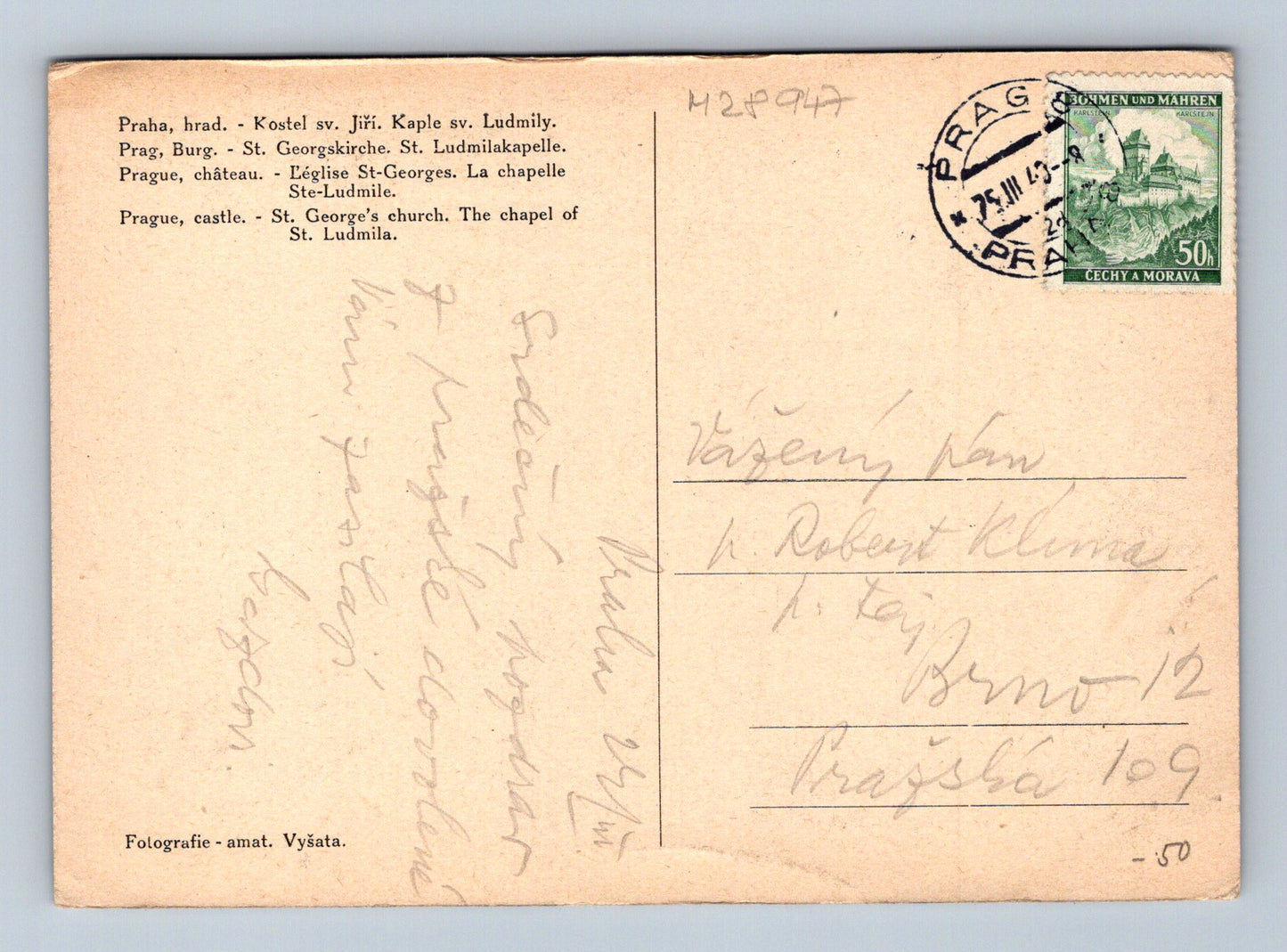 Pohlednice Praha Hrad kostel sv. Jiří kaple sv. Ludmily 1943 (M28947)