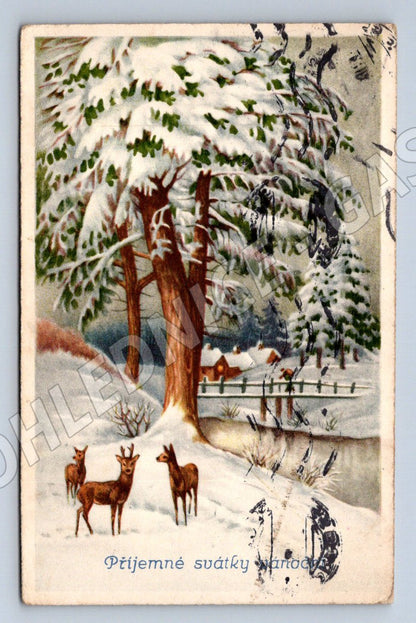 Postcard Winter and Deer Happy Holidays (M2895)