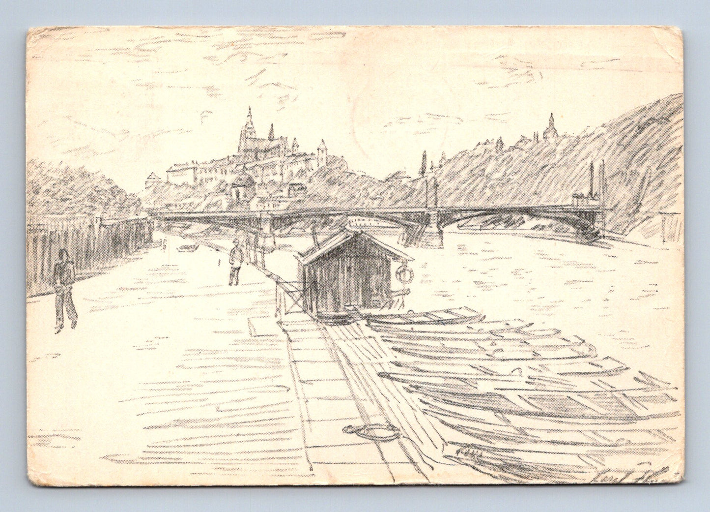 Pohlednice Praha Nábřeží na Františku Karel Holan 1955 (M28962)