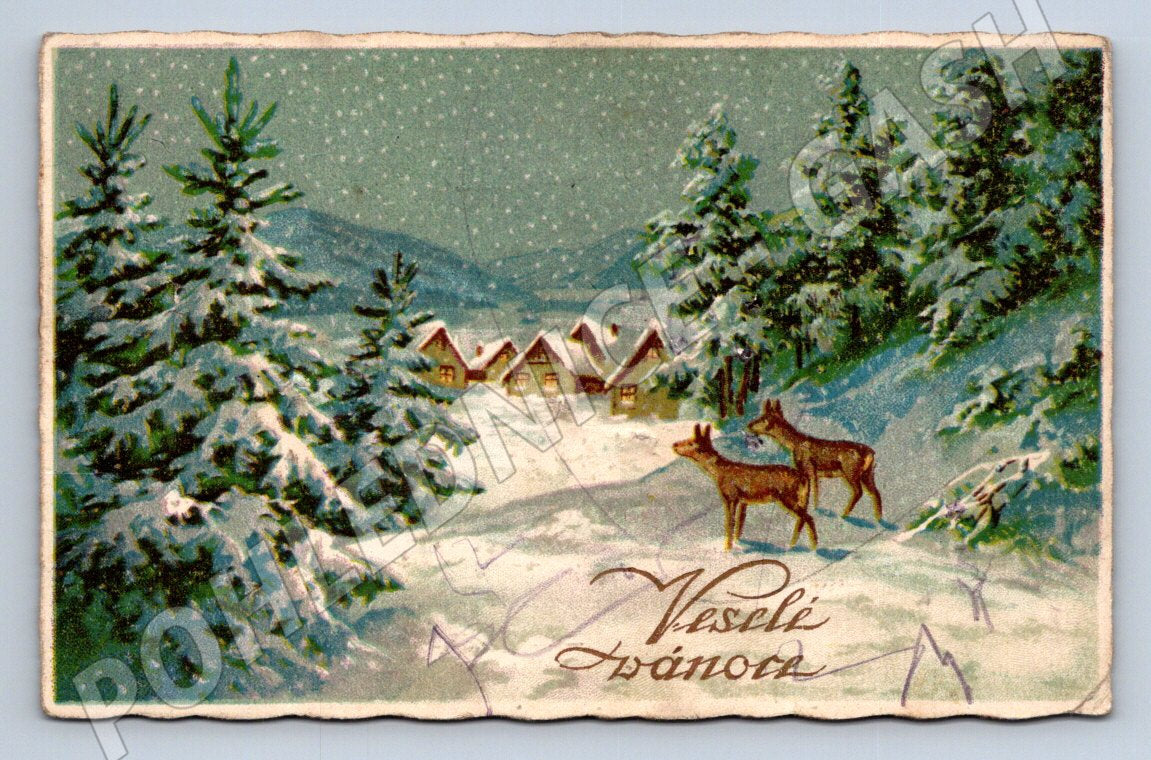 Postcard deer winter landscape Merry Christmas (M2898)