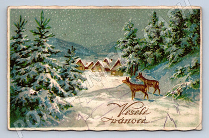 Postcard deer winter landscape Merry Christmas (M2898)
