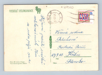 Pohlednice ovce na pastvě Velikonoce 1974 (M29020)