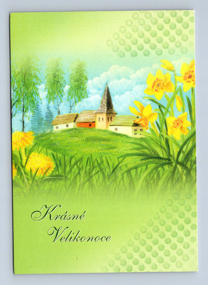 Pohlednice Velikonoce s kostelem a květinami 2014 (M29037)