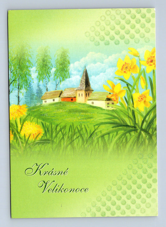 Pohlednice Velikonoce s kostelem a květinami 2014 (M29037)
