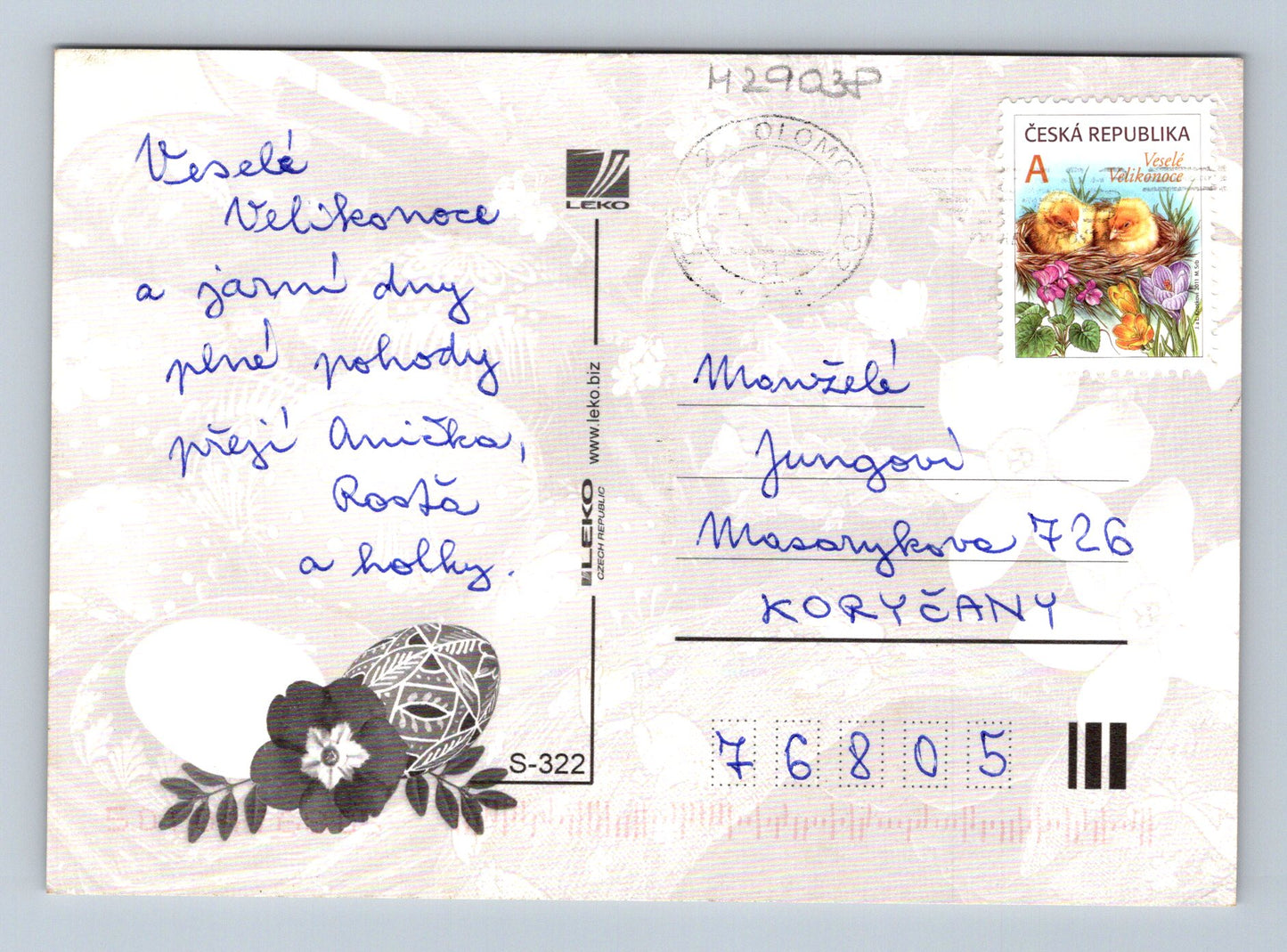 Pohlednice Velikonoční vejce a květiny (M29038)