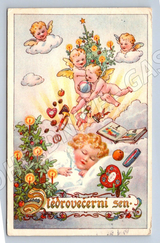 Postcard Child and Angels Christmas Dream 1930 (M2904)