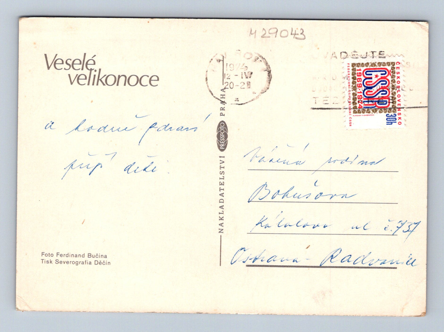 Pohlednice Velikonoce koš s kraslicemi 1975 (M29043)