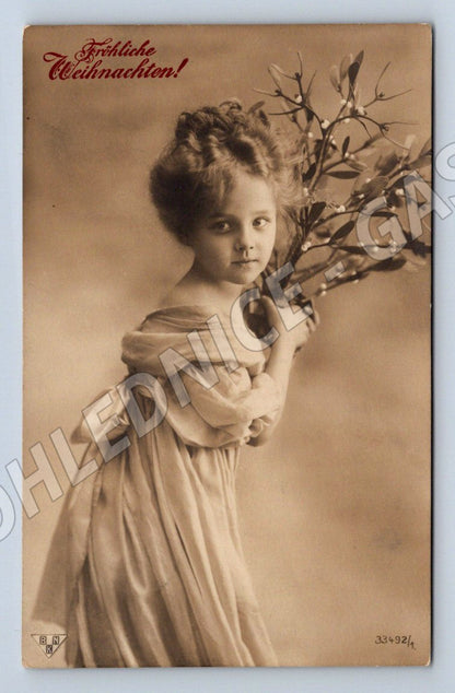 Postcard girl and mistletoe Austria 1908 (M2908)
