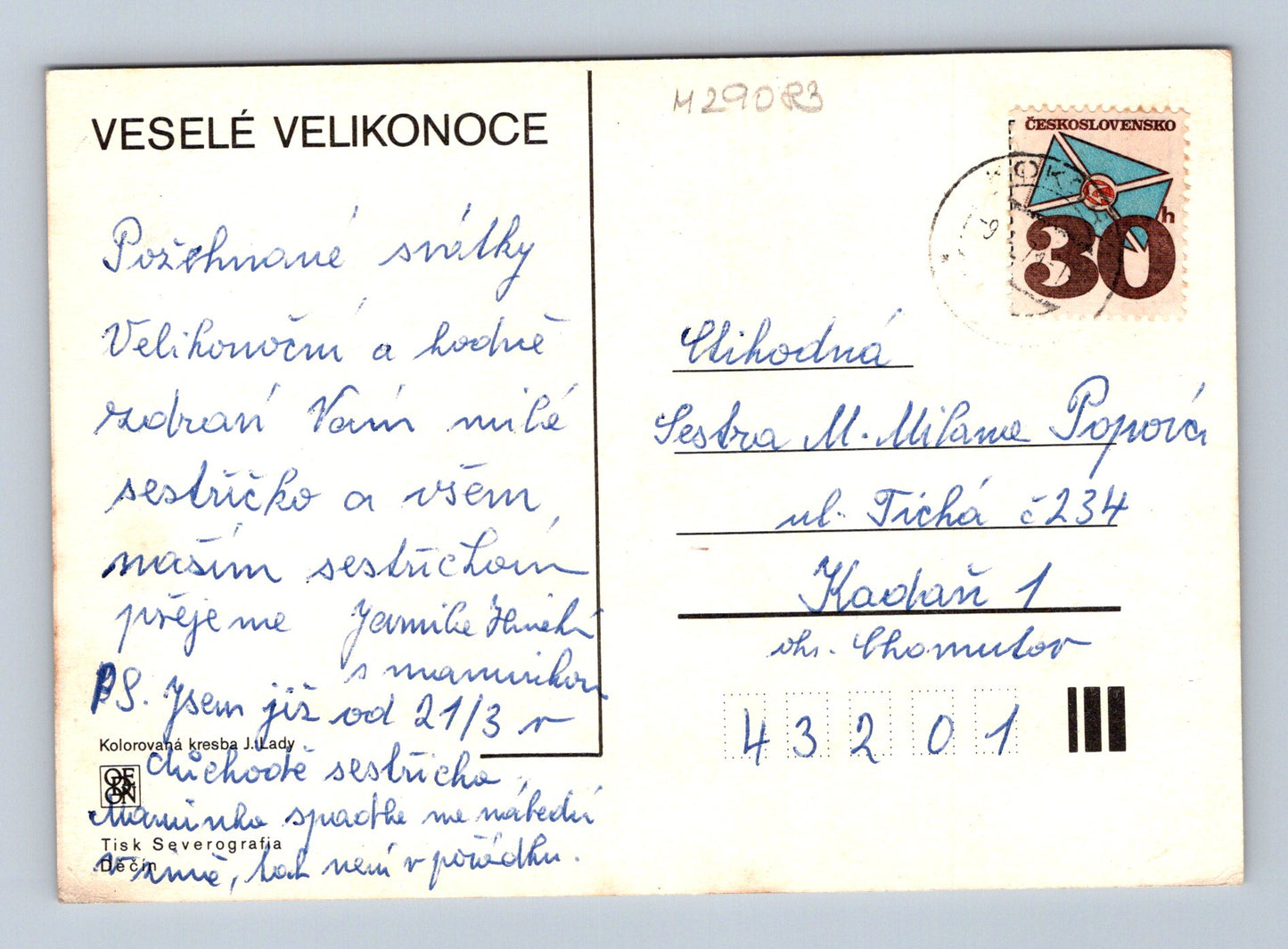 Pohlednice velikonoční Josef Lada s koštětem 1970 (M29083)