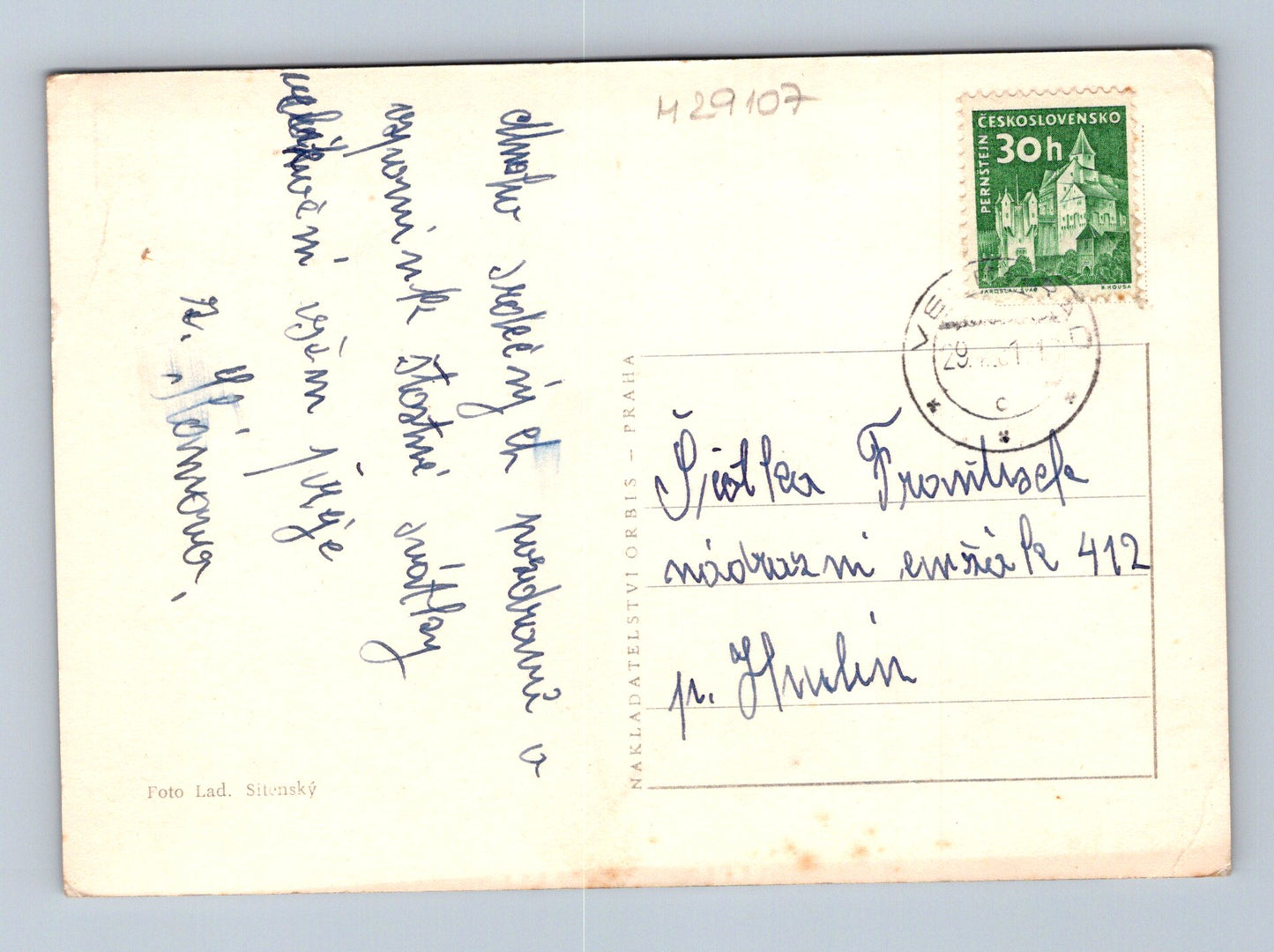 Pohlednice Velikonoční hory s budovou a kravami 1947 (M29107)