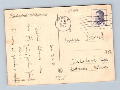 Pohlednice Velikonoce děti s řehtačkou 1960 (M29119)