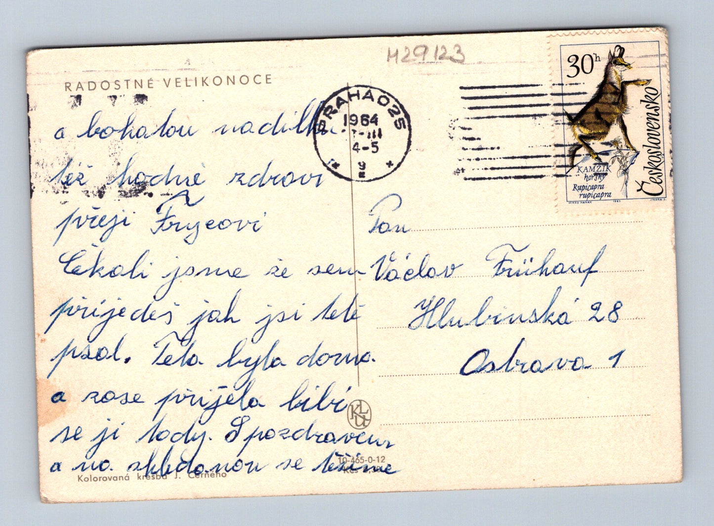 Pohlednice chlapec letadlo Velikonoce 1964 (M29123)