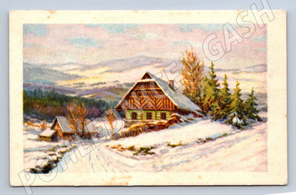 Postcard winter cottage 1941 Bohemia and Moravia (M2913)