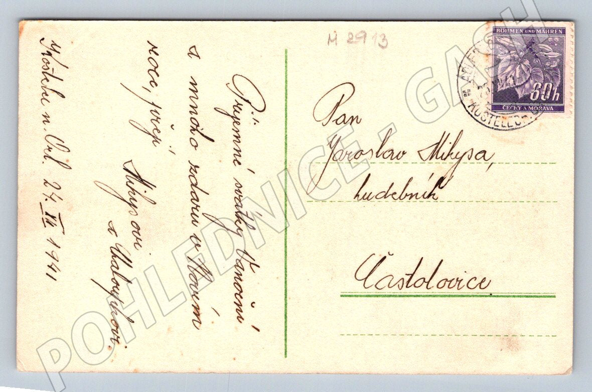 Postcard winter cottage 1941 Bohemia and Moravia (M2913)