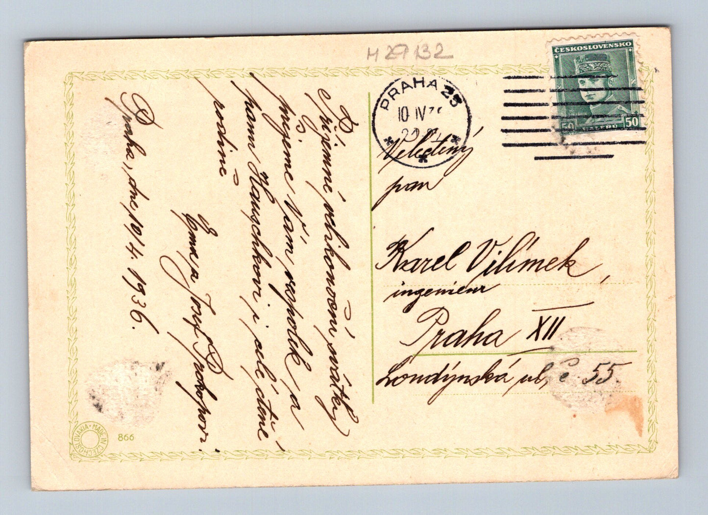 Pohlednice chlapec zalévá květiny zahradničení 1936 (M29132)