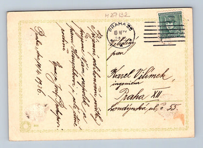 Pohlednice chlapec zalévá květiny zahradničení 1936 (M29132)