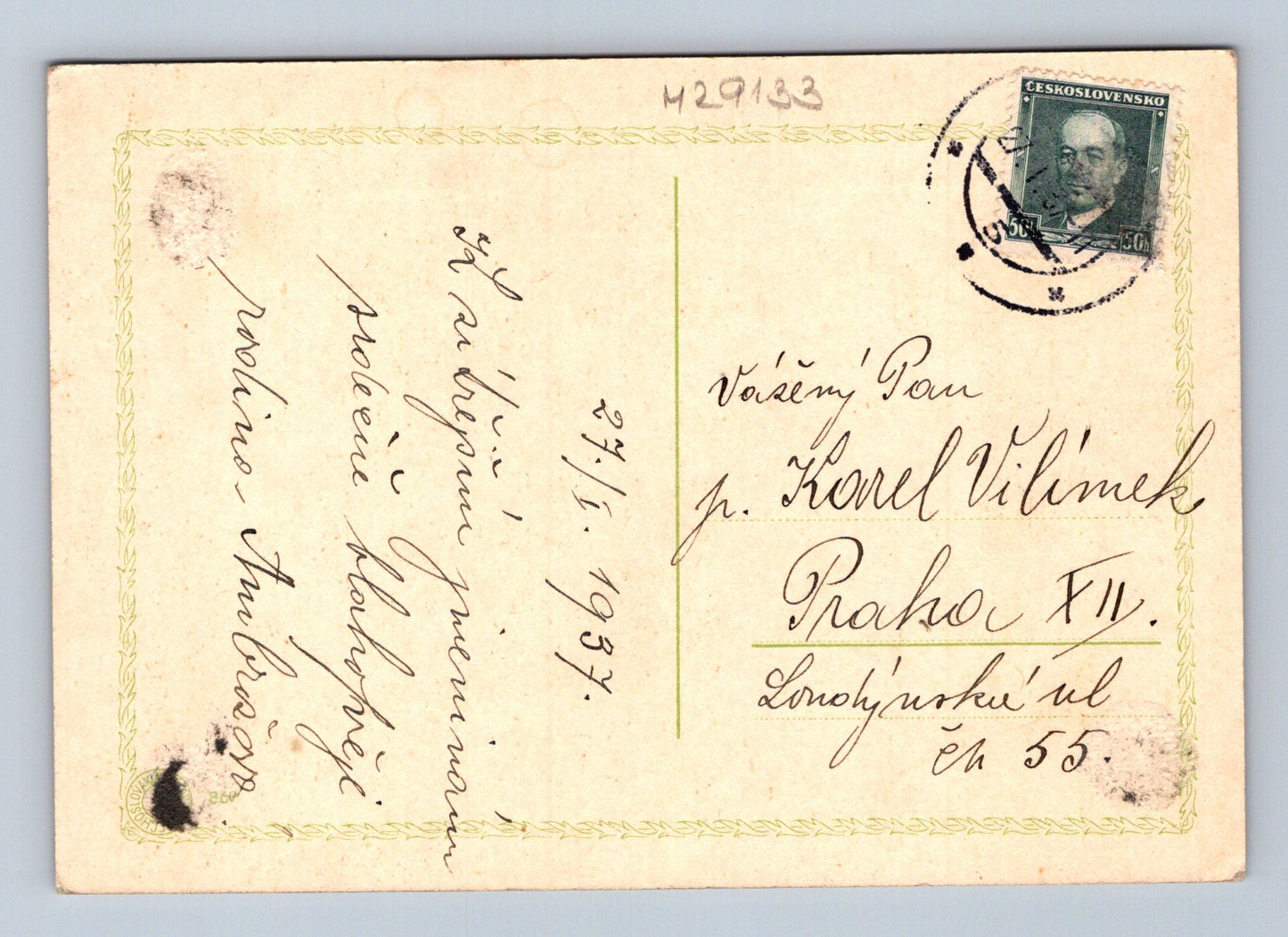 Pohlednice dva chlapci s vozíkem 1937 (M29133)