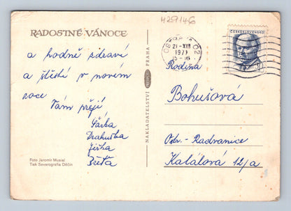 Pohlednice Vánoční motiv svíčky ozdoby 1977 (M29146)