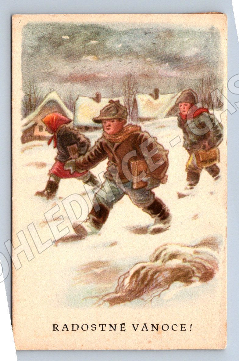 Postcard children in the snow Merry Christmas (M2920)