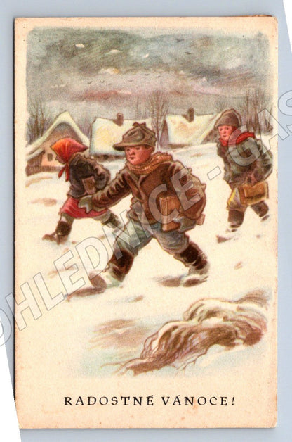 Postcard children in the snow Merry Christmas (M2920)