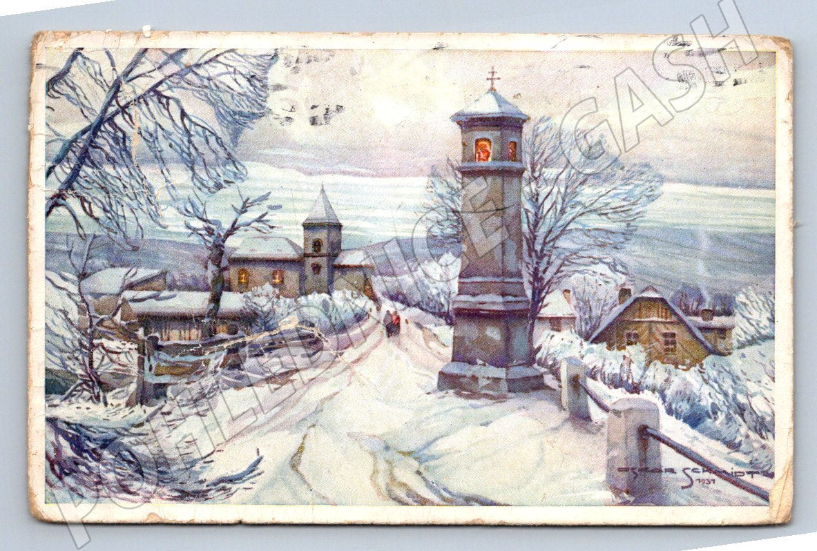 Postcard Oskar Schmidt winter landscape 1937 (M2921)