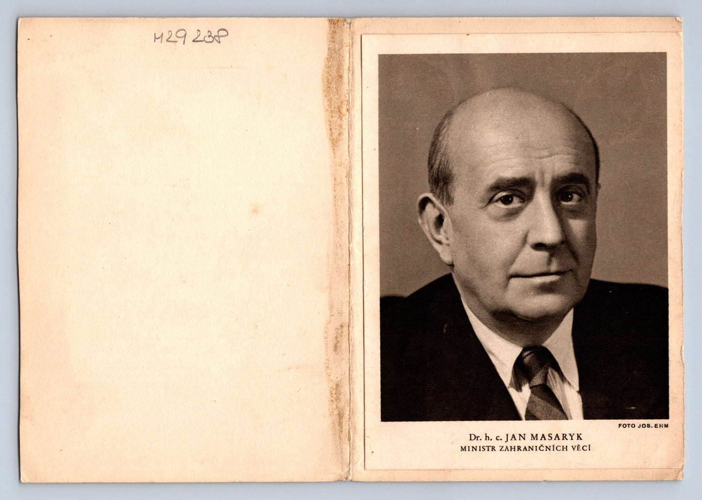 Pohlednice Jan Masaryk ministr zahraničních věcí (M29238)