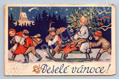 Postcard Sokol Christmas greeting folk motifs (M2924)