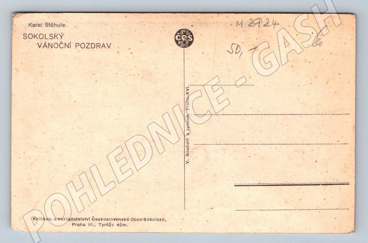 Postcard Sokol Christmas greeting folk motifs (M2924)