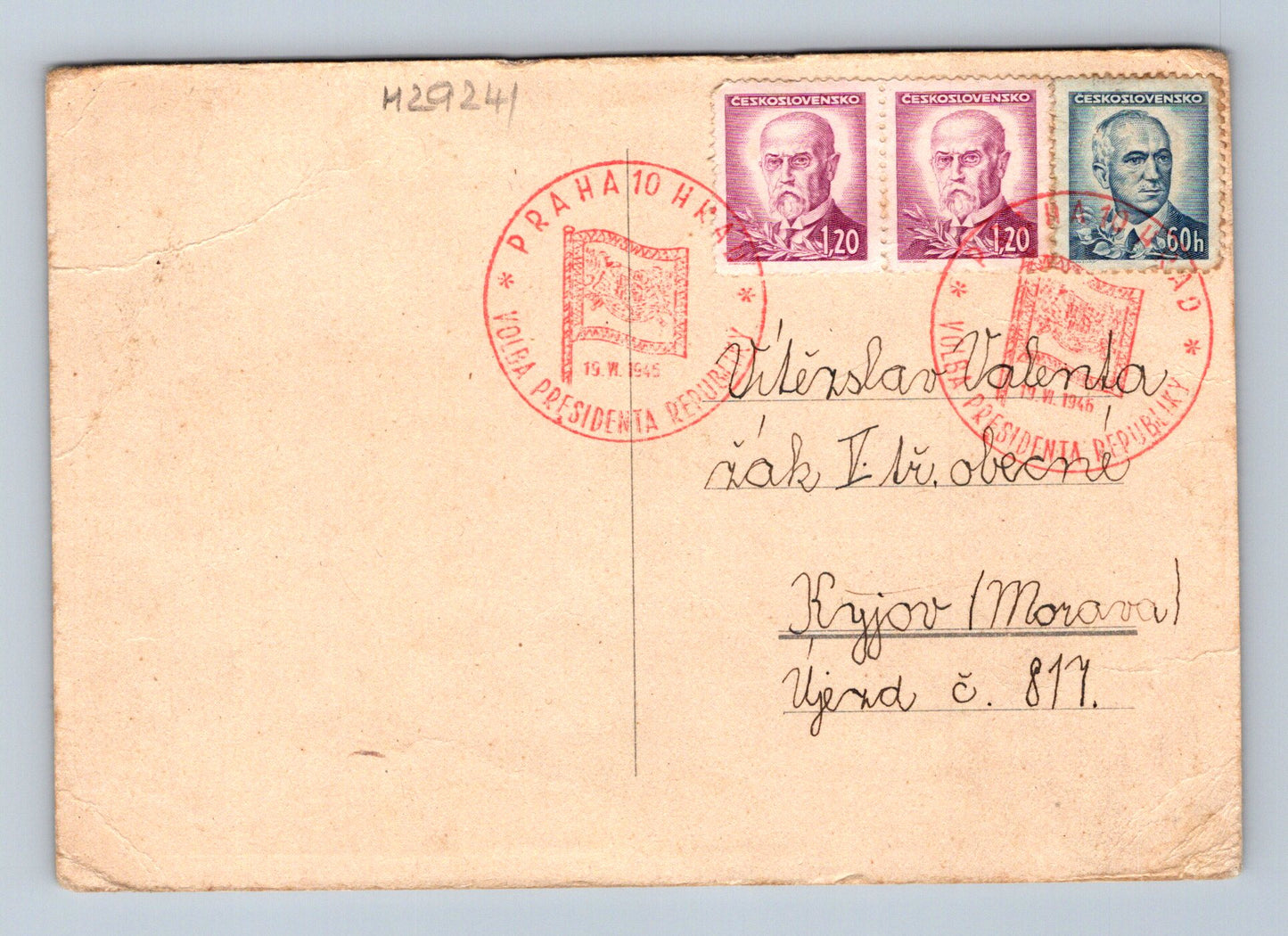Pohlednice Praha kresba muže s holí 1945 (M29241)