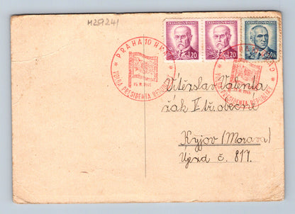 Pohlednice Praha kresba muže s holí 1945 (M29241)