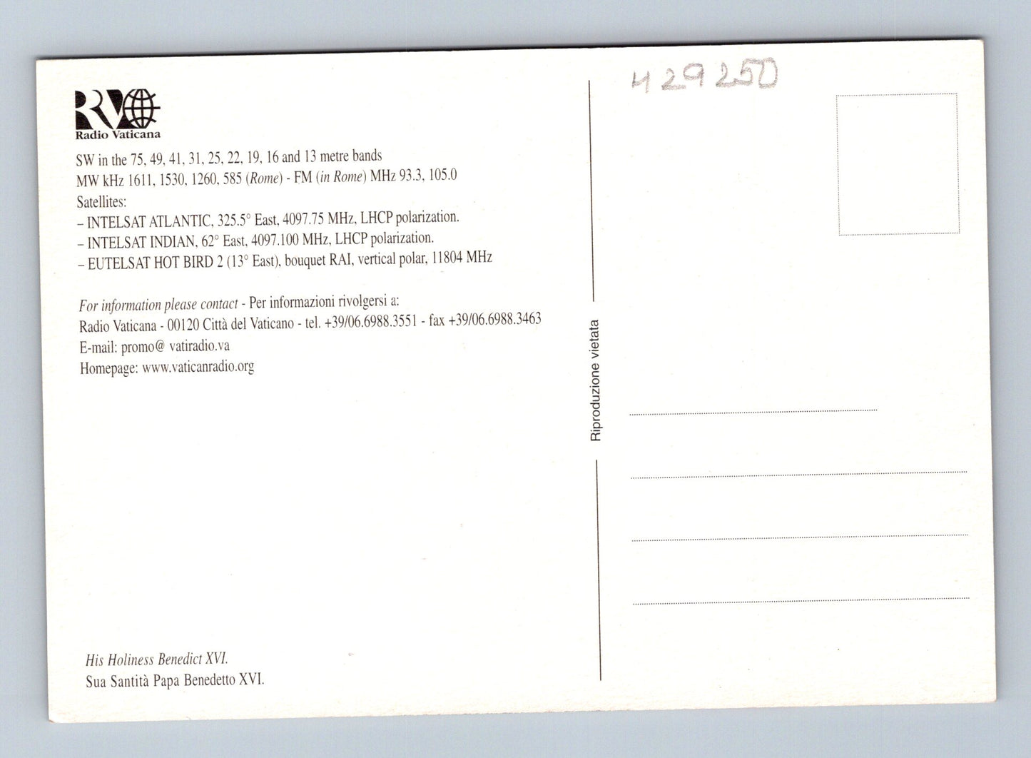 Pohlednice Papež Benedikt XVI. Radio Vatikán 2006 (M29250)