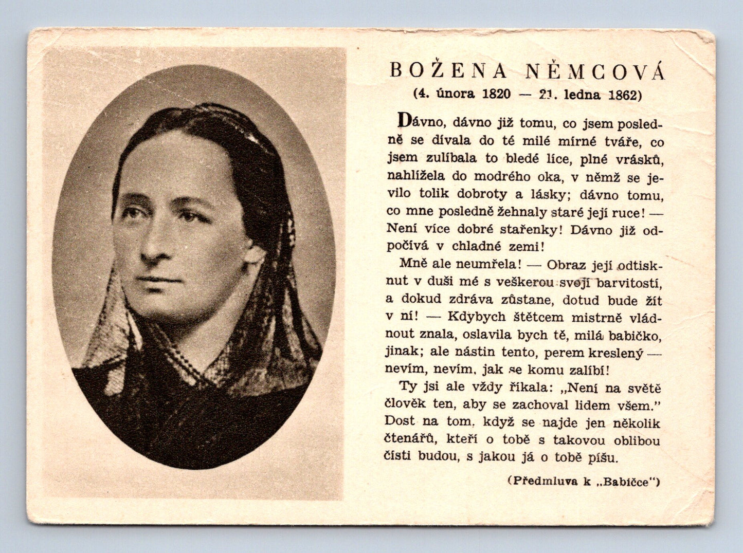 Pohlednice Božena Němcová s textem z Babičky (M29258)