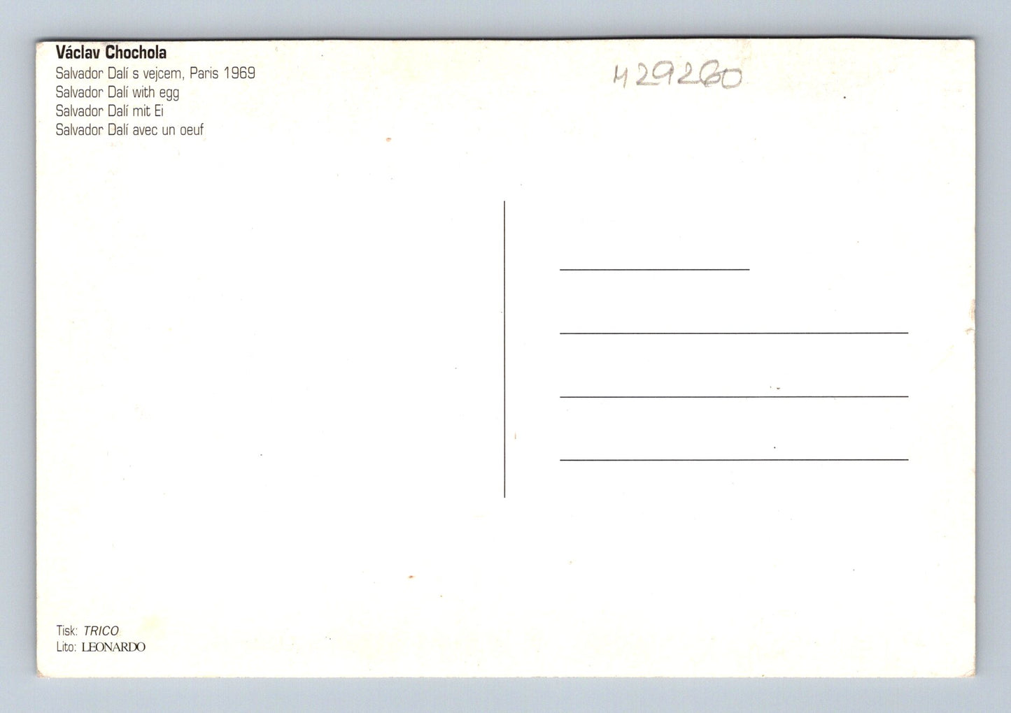 Pohlednice Francie Salvador Dalí s vejcem 1969 (M29260)