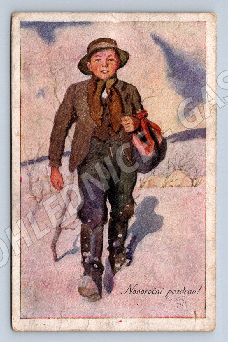 Postcard New Year's greeting, country clothes (M2927)