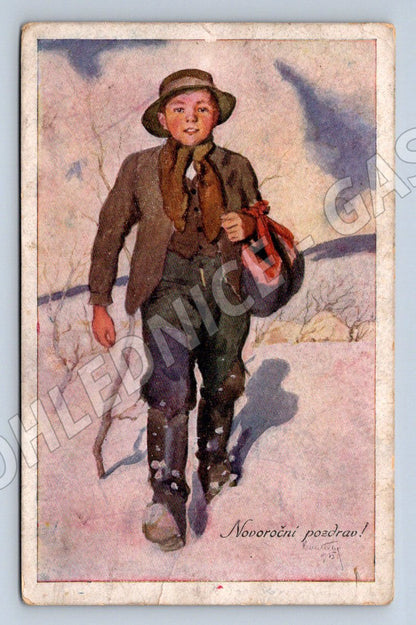 Postcard New Year's greeting, country clothes (M2927)