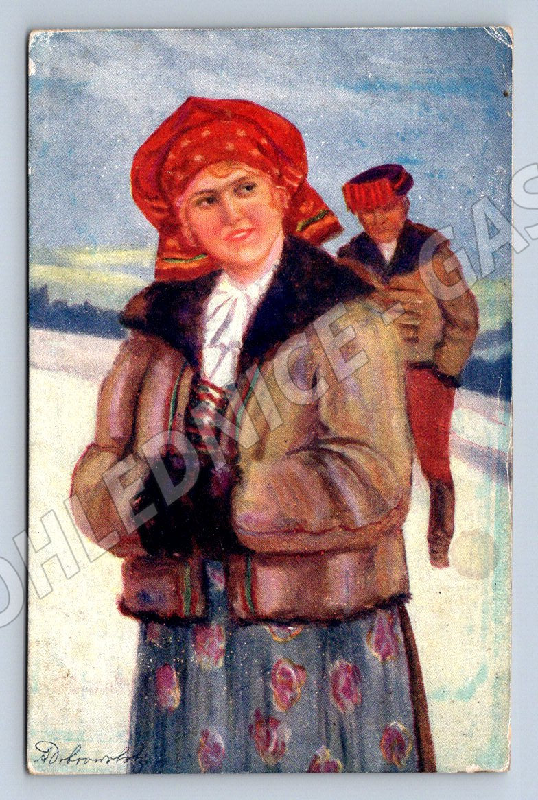 Postcard woman in traditional costume A Dobrovolský ethnography (M2929)