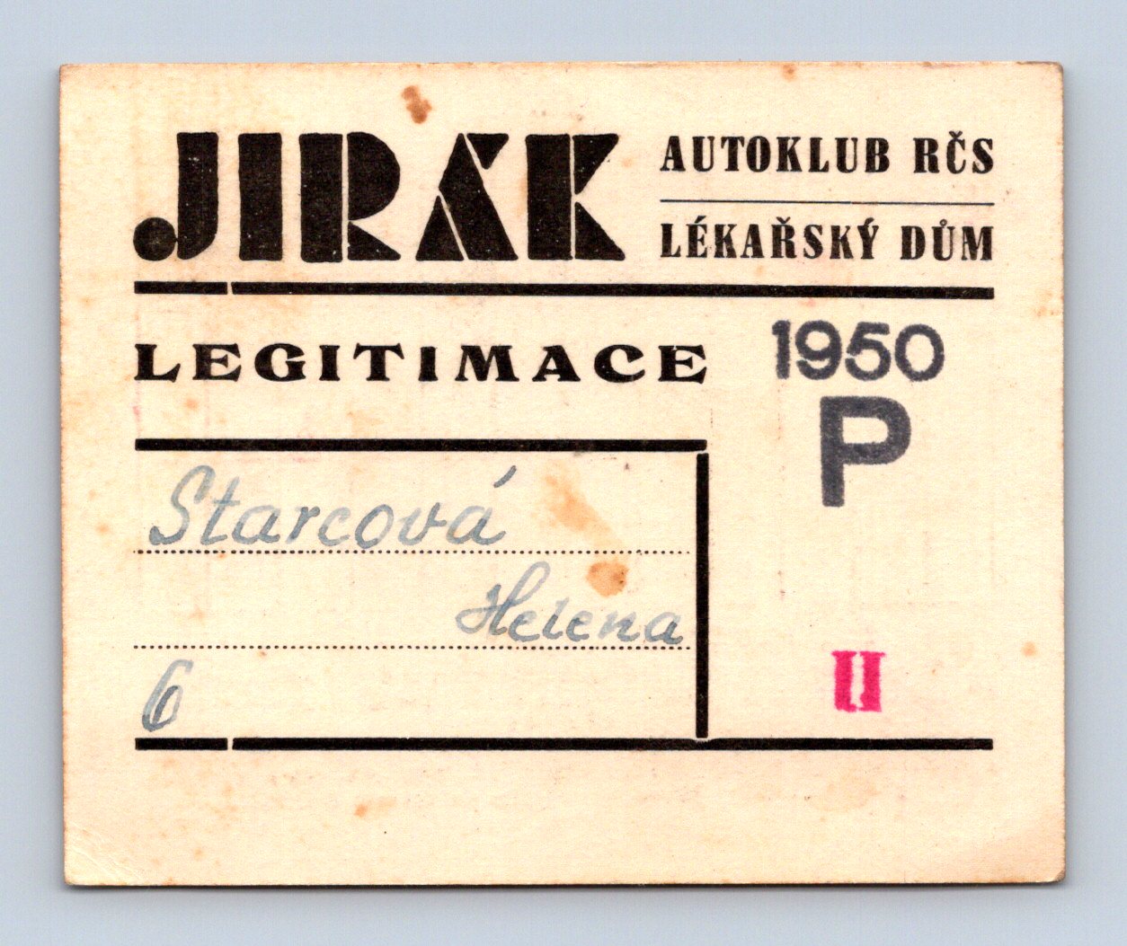 Stará fotografie Legitimace Autoklub RČS Lékařský dům 1950 (M29292)