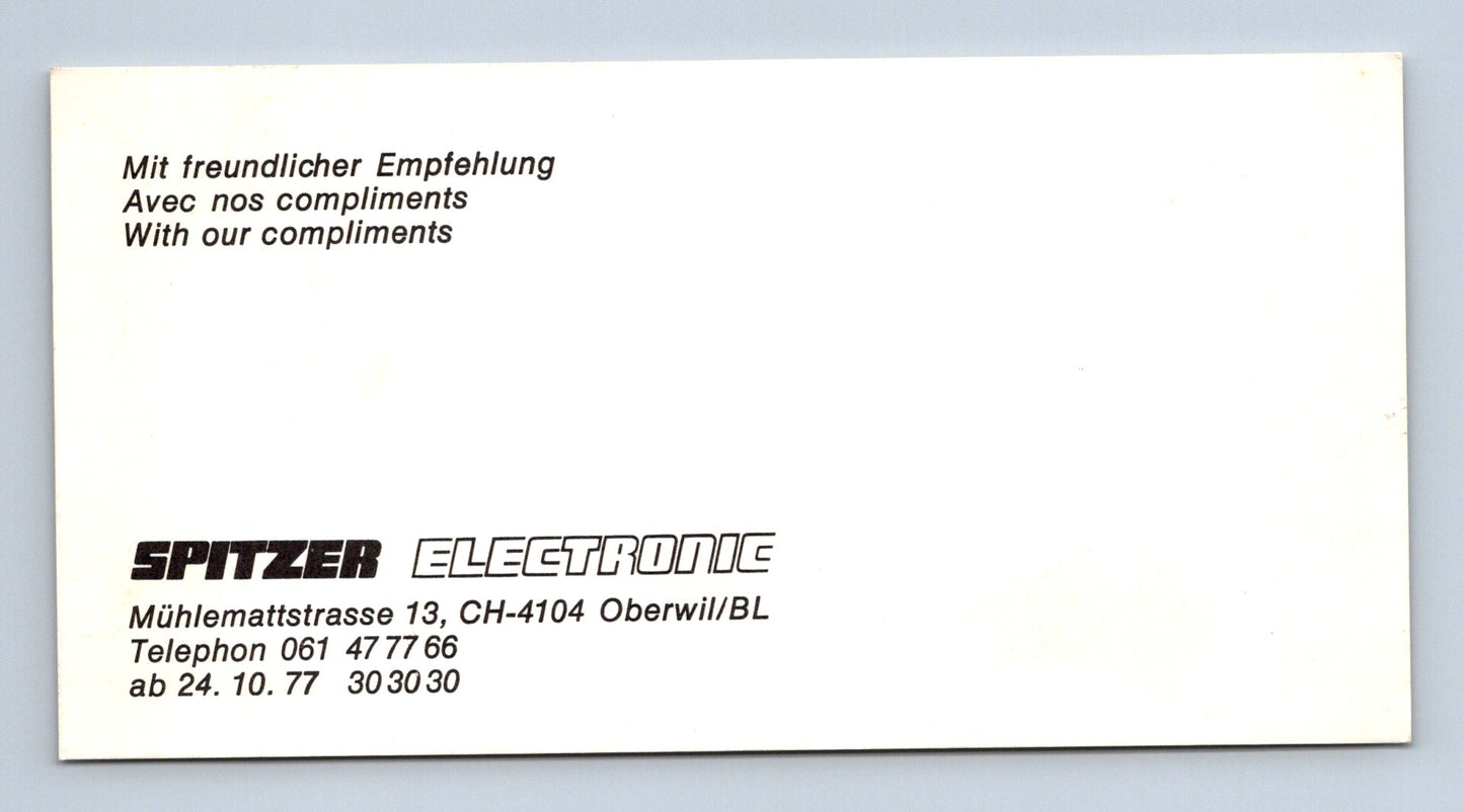 Pohlednice Švýcarsko Spitzer Electronic komplimentka 1977 (M29311)