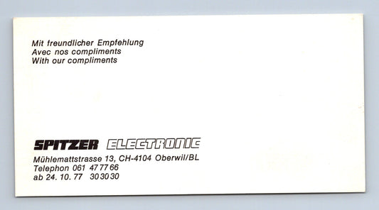 Pohlednice Švýcarsko Spitzer Electronic komplimentka 1977 (M29311)