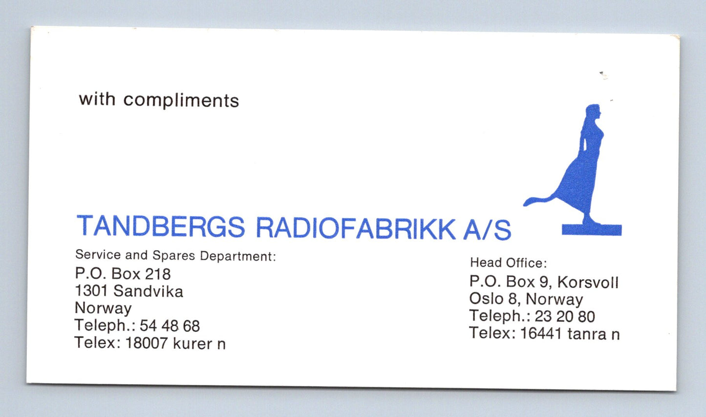 Pohlednice Norsko Tandbergs Radiofabrikk A/S firemní karta (M29312)