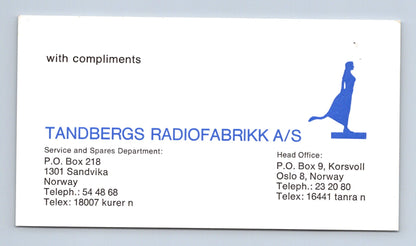 Pohlednice Norsko Tandbergs Radiofabrikk A/S firemní karta (M29312)