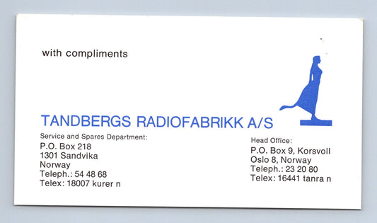 Pohlednice Norsko Tandbergs Radiofabrikk A/S firemní karta (M29312)