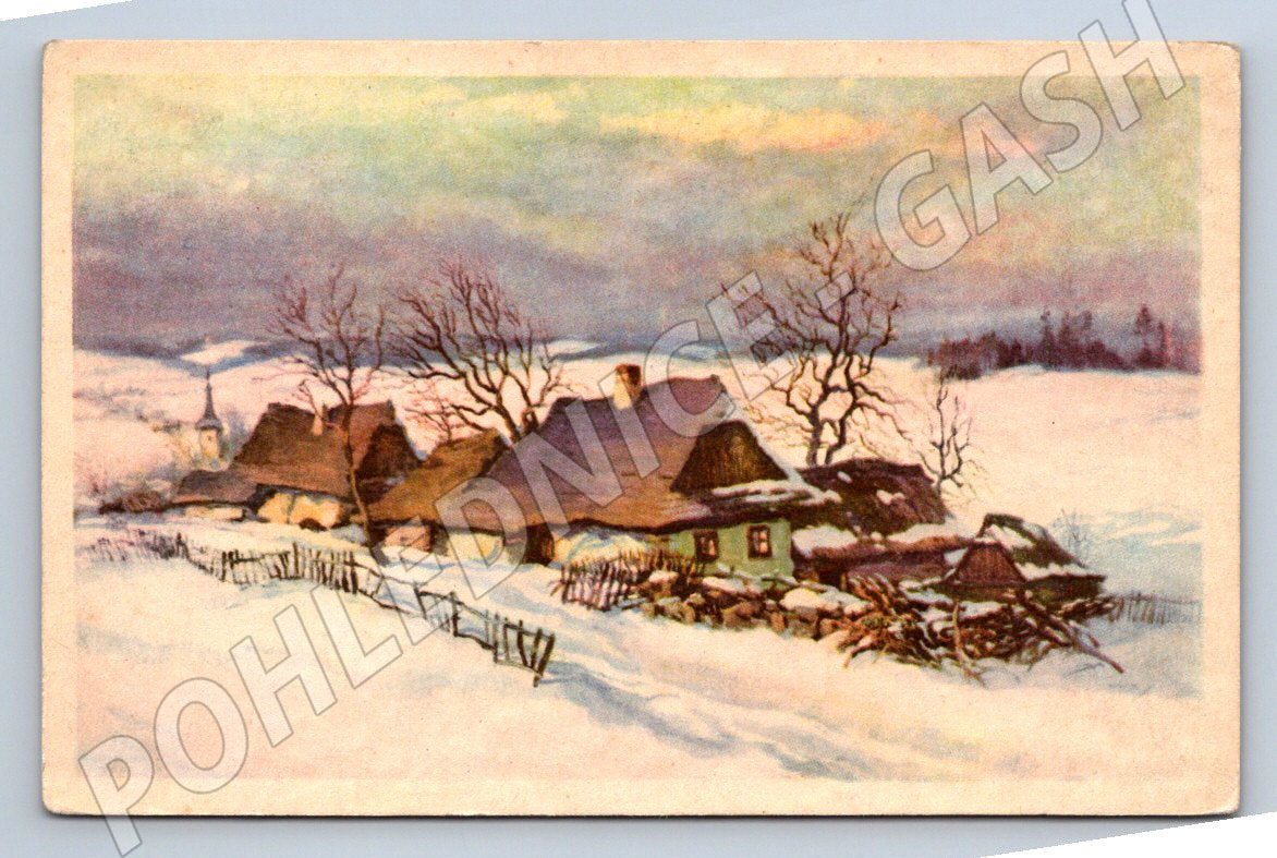 Postcard G Porsche Winter in the countryside painting (M2933)