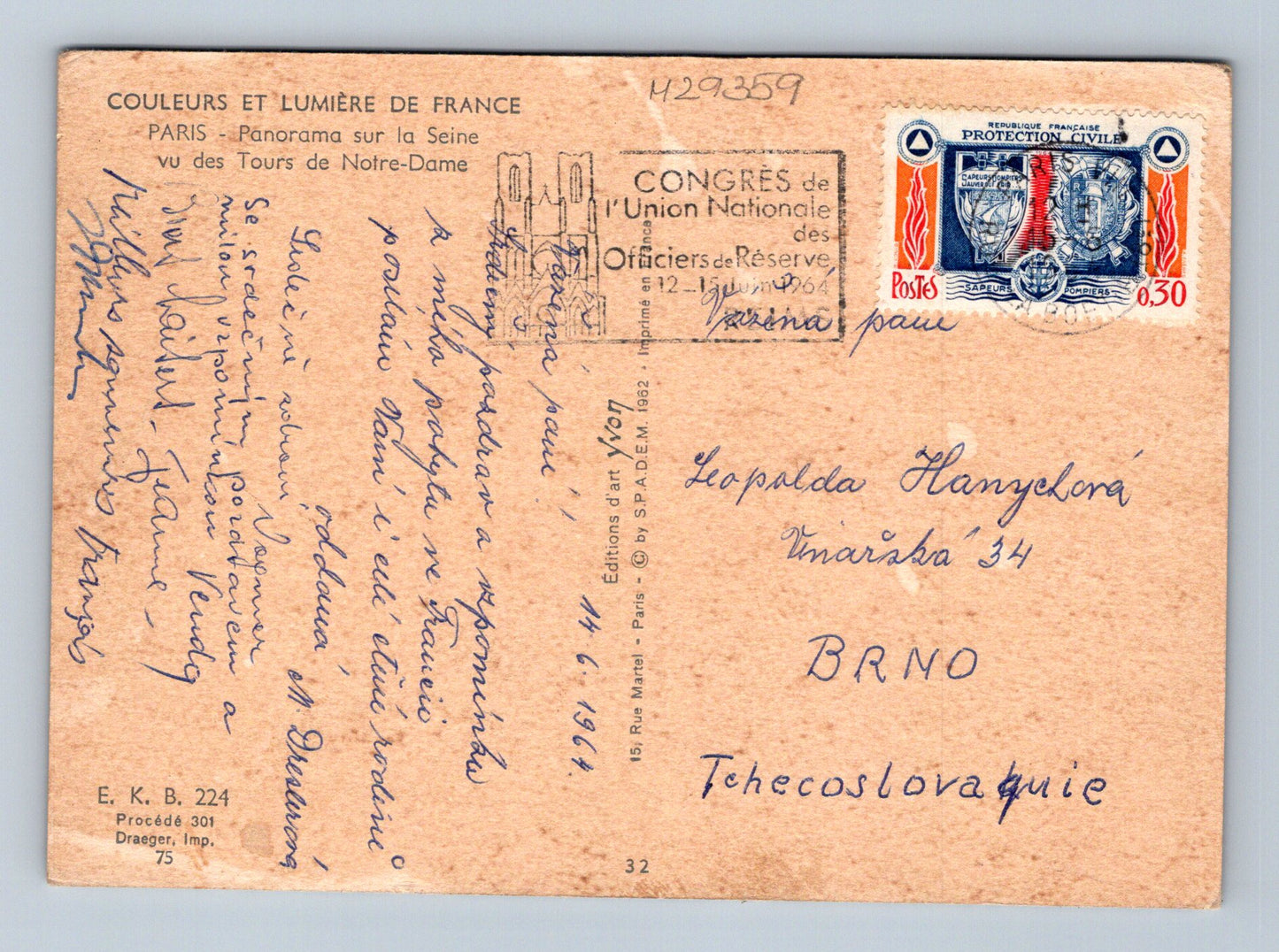 Pohlednice Francie Paříž panorama od Notre-Dame 1964 (M29359)