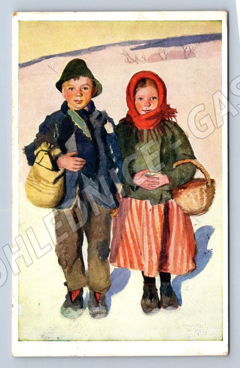 Postcard children's costumes Czechoslovakia ethnography (M2936)